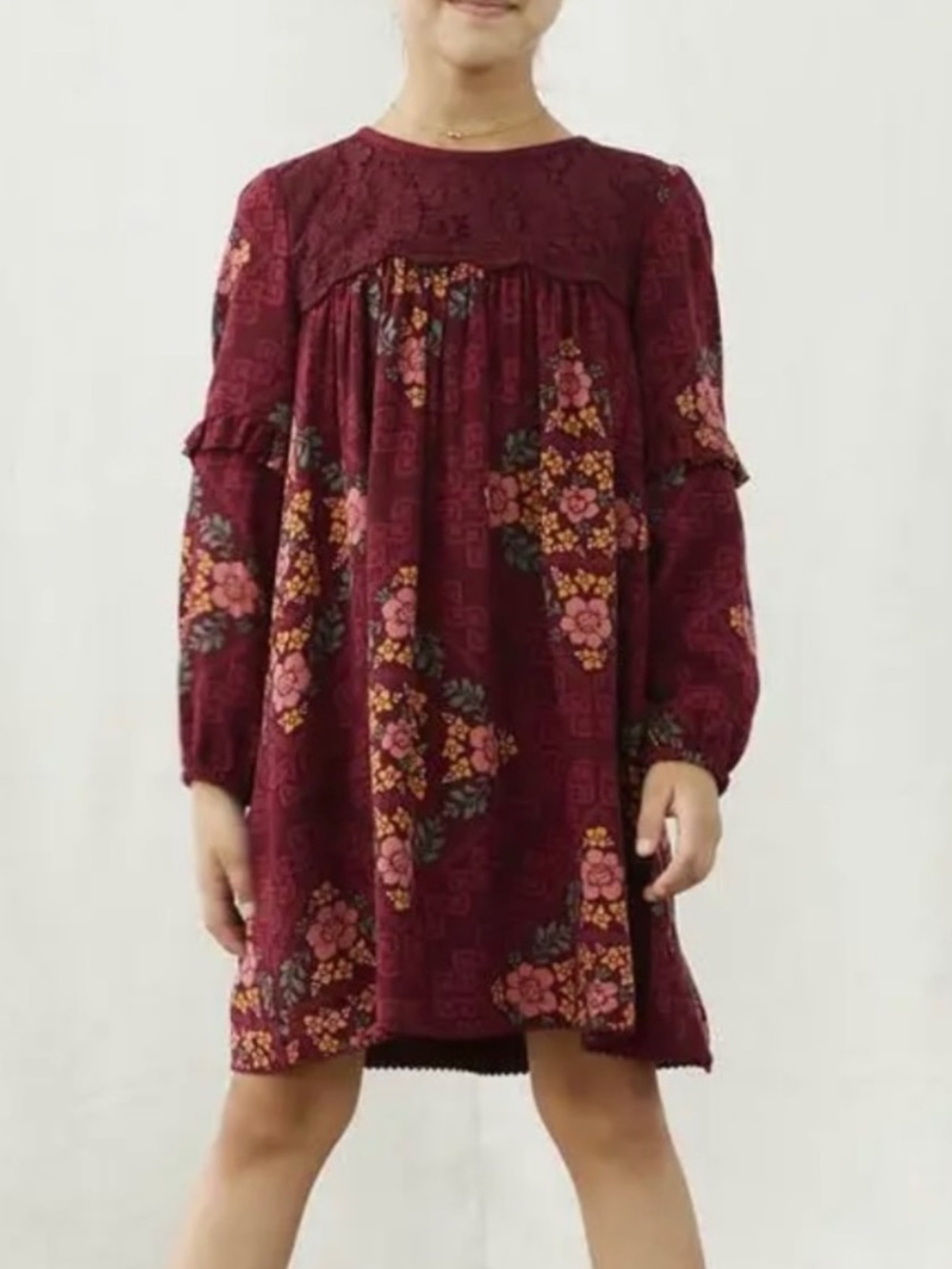 Matilda Jane Emmaline swing dress Size 8 Burgundy Floral